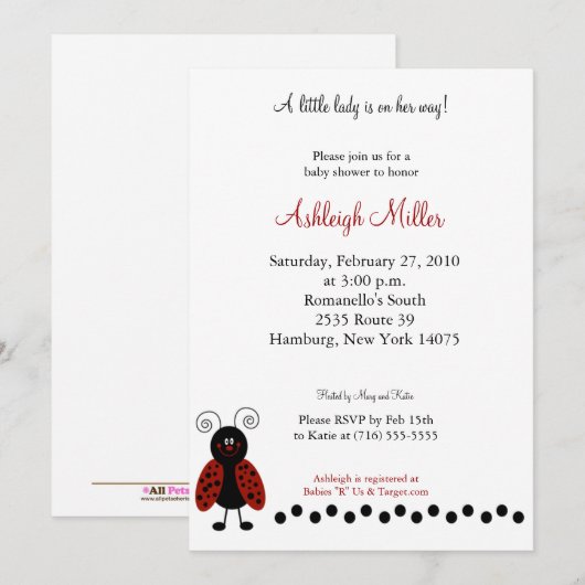 Love Bug Black & Red Ladybug 5x7 Baby shower Kaart (Voorkant / Achterkant)