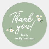 Love Bug Bloemen Sage Groene Baby Meisje Douche Ronde Sticker (Voorkant)