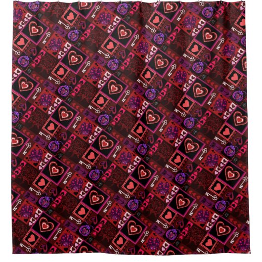 Love Bug & Cute Hearts Pattern Douchegordijn (Voorkant)