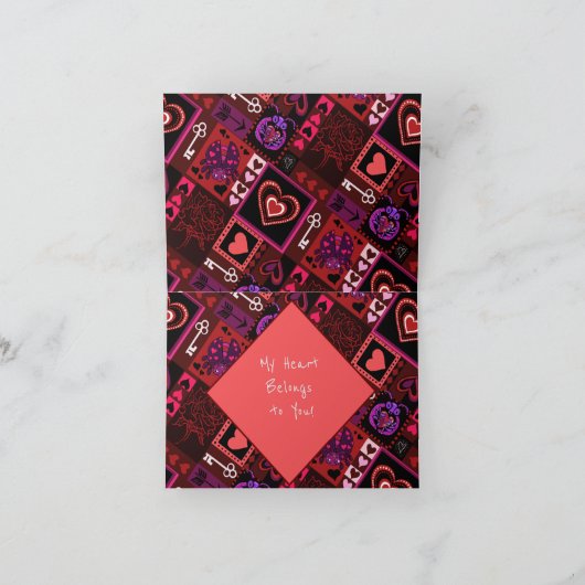 Love Bug & Cute Hearts Pattern Folded Holiday Card Feestdagen Kaart (Binnen)