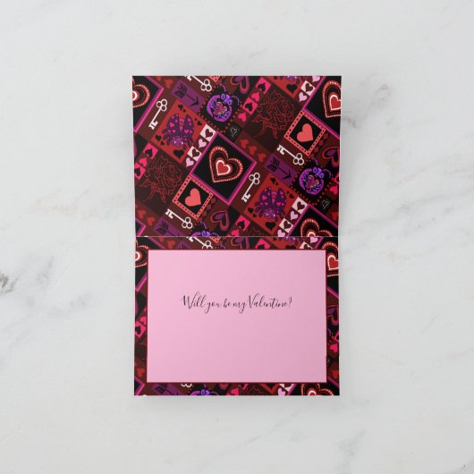 Love Bug & Cute Hearts Pattern Folded Holiday Card Feestdagen Kaart (Binnen)