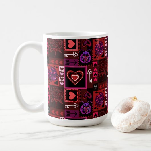 Love Bug & Cute Hearts Pattern Koffiemok (Met donut)