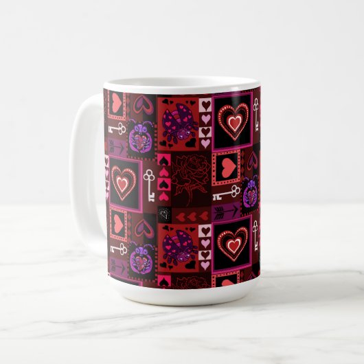 Love Bug & Cute Hearts Pattern Koffiemok (Voorkant links)