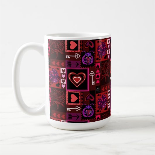 Love Bug & Cute Hearts Pattern Koffiemok (Links)