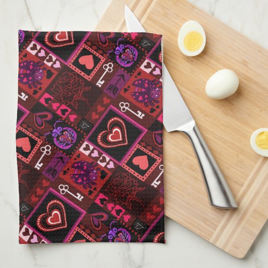 Love Bug & Cute Hearts Pattern Theedoek (Quarter Fold)