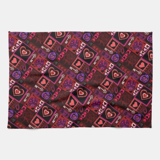 Love Bug & Cute Hearts Pattern Theedoek (Horizontaal)