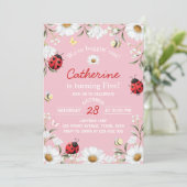Love Bug Daisy Floral Ladybug Birthday Party Kaart (Staand voorkant)