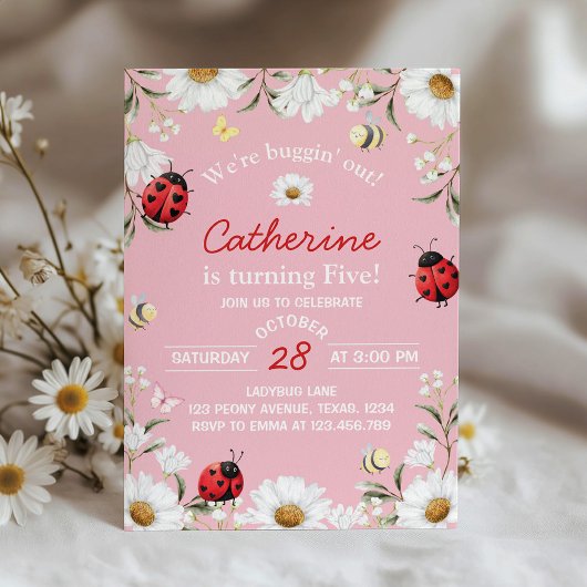 Love Bug Daisy Floral Ladybug Birthday Party Kaart
