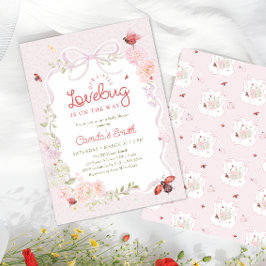 Love Bug Floral Preppy Girl Baby Shower Invitation Kaart