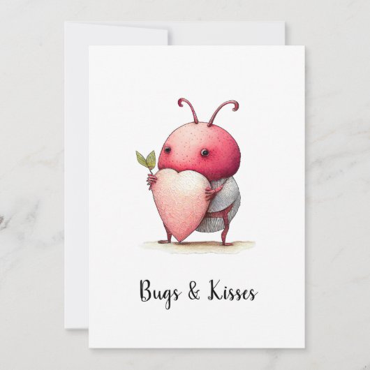 Love Bug Funny illustratie met hart waterverf Kaart (Voorkant)