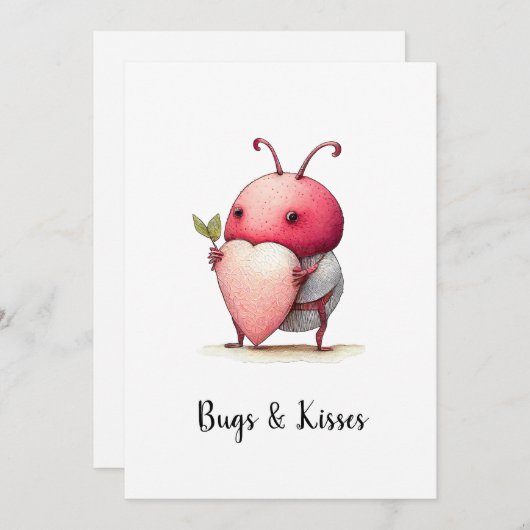 Love Bug Funny illustratie met hart waterverf Kaart (Voorkant / Achterkant)