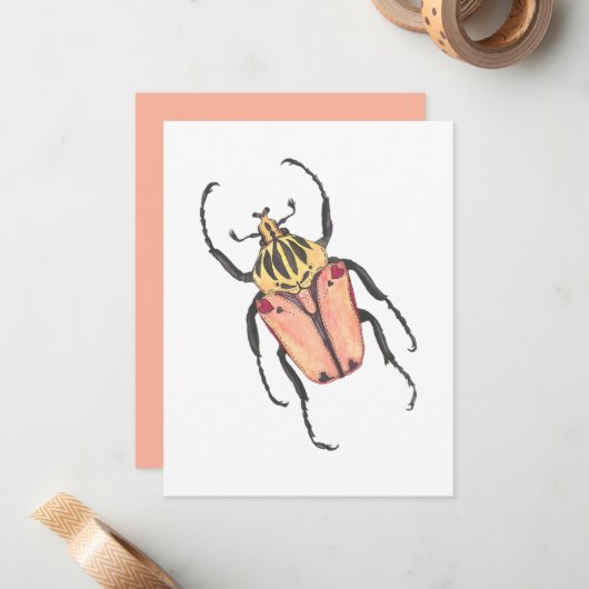 Love Bug Goliath Beetle Valentijn Notitiekaartje (Voorkant / Achterkant in situ)