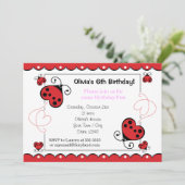 Love Bug Heart Ladybug Birthday Invitations Pink Kaart (Staand voorkant)