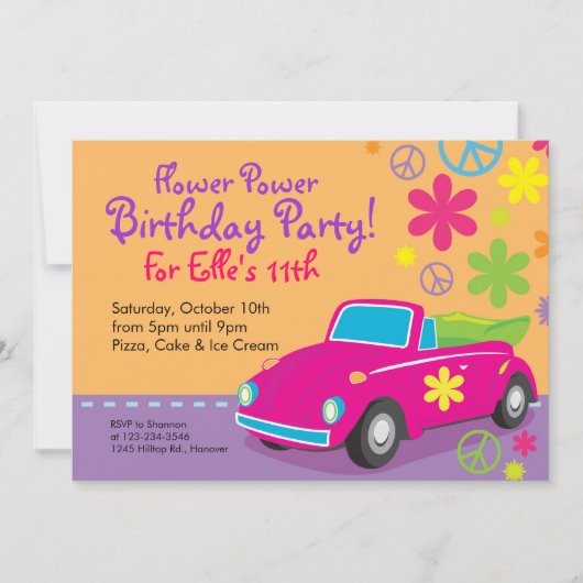 Love Bug Hippie Birthday Party Invitations Kaart (Voorkant)