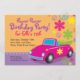 Love Bug Hippie Birthday Party Invitations Kaart