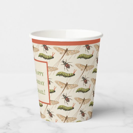 Love Bug Insect Custom Name 1st Birthday Papieren Bekers (Links)