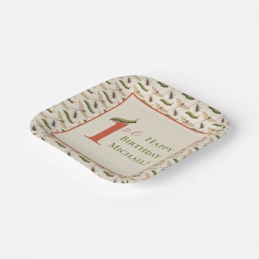 Love Bug Insect Custom Name 1st Birthday Papieren Bordje (Gebogen)