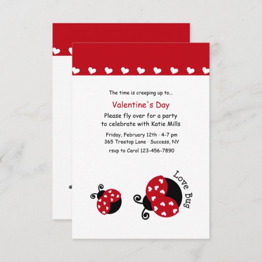 Love Bug Invitation Kaart (Voorkant / Achterkant)