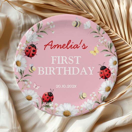 Love Bug Ladybug Daisy Floral Birthday Party Papieren Bordje