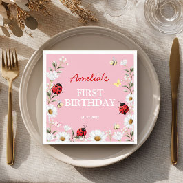 Love Bug Ladybug Daisy Floral Birthday Party Servet