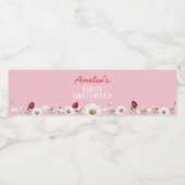 Love Bug Ladybug Daisy Floral Birthday Party Waterfles Etiket (Enkel label)