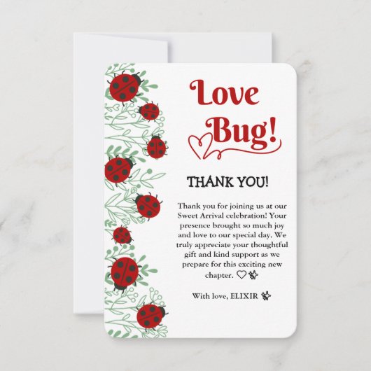 Love Bug Minimalistisch Baby shower Bedankkaart (Voorkant)