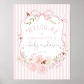Love Bug Pink Bow Stripes Baby Shower Welcome Foam Poster (Voorkant)