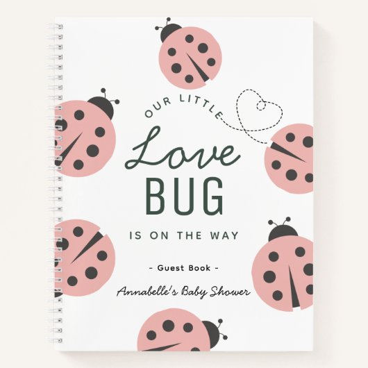 Love Bug Pink Ladybug Baby shower Gastboek Notitieboek (Voorkant)