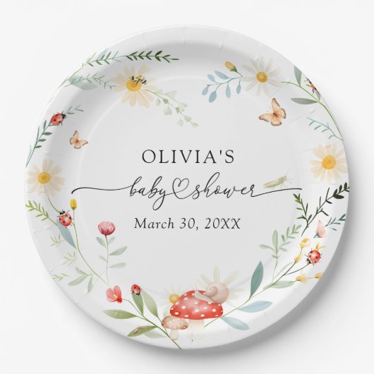 Love Bug Wildflower Baby shower Papieren Bordje (Voorkant)