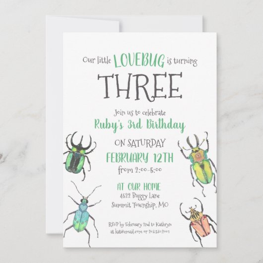 Love Bugs Birthday Kinder Invitation Kaart (Voorkant)