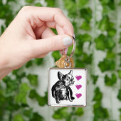 Love Bulldog Dog Premium Square Key Ring Sleutelhanger (Hand)