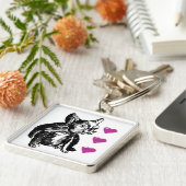 Love Bulldog Dog Premium Square Key Ring Sleutelhanger (Zijkant)