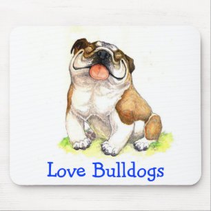 Love Bulldogs Happy Puppy Cartoon Bulldog Mousepad Muismat