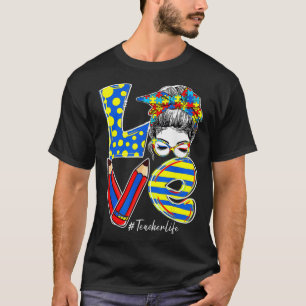 LOVE Bun Puzzl Bun Teacher Life Autism Awareness T-shirt