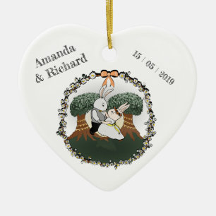 Love Bunnies   Aangepaste bruiloft Jubileum hart Keramisch Ornament