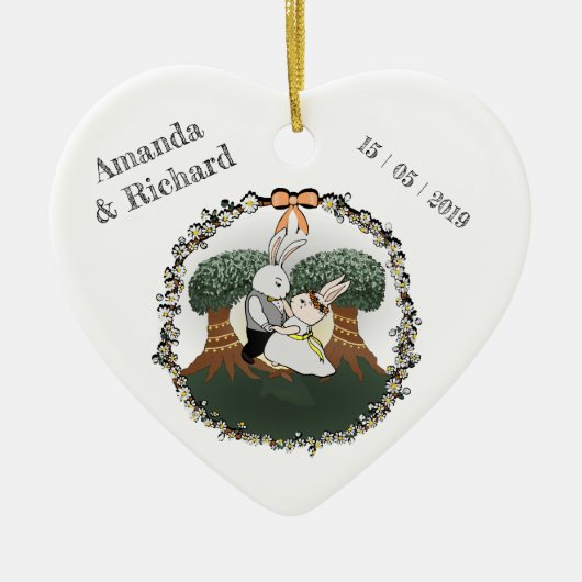 Love Bunnies | Aangepaste bruiloft Jubileum hart Keramisch Ornament (Voorkant)