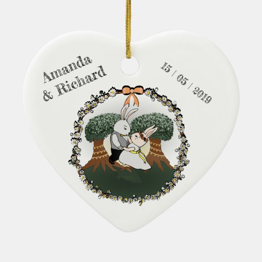 Love Bunnies | Aangepaste bruiloft Jubileum hart Keramisch Ornament (Achterkant)