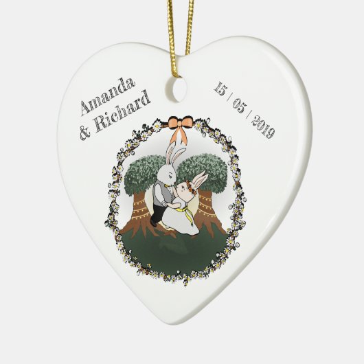 Love Bunnies | Aangepaste bruiloft Jubileum hart Keramisch Ornament (Links)