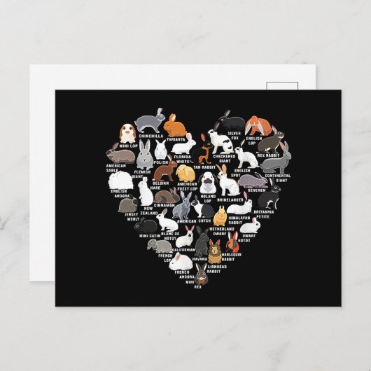 Love Bunnies Funny Rabbit Heart Feestdagenkaart (Voorkant / Achterkant)