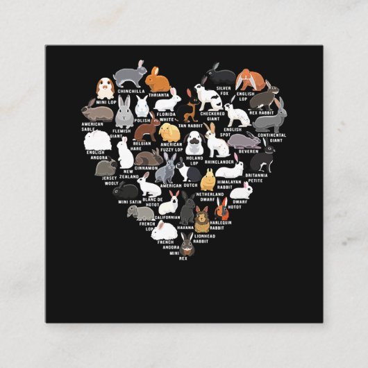 Love Bunnies Funny Rabbit Heart Vierkante Visitekaartje (Voorkant)