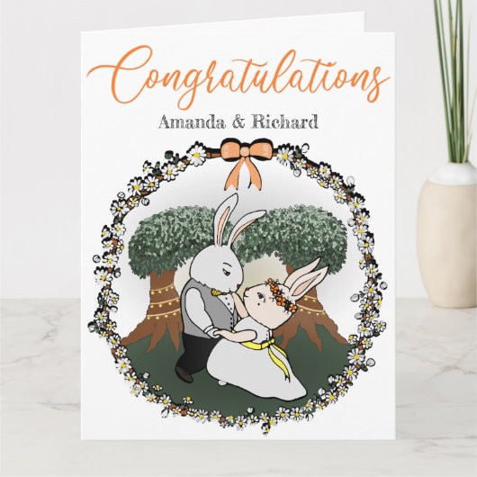 Love Bunnies Gepersonaliseerde bruiloft Gefelicite Kaart (Voorkant)