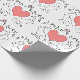 Love Bunny Heart White Print Wrapping Paper Cadeaupapier