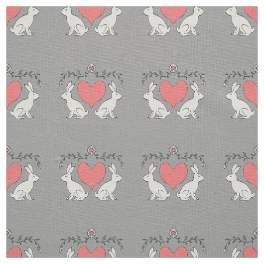 Love Bunny & Hearts Custom Fabric Print - Grey Stof (Swatch)