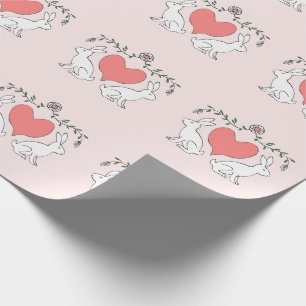 Love Bunny & Hearts Print Wrapping Paper - Roze Cadeaupapier