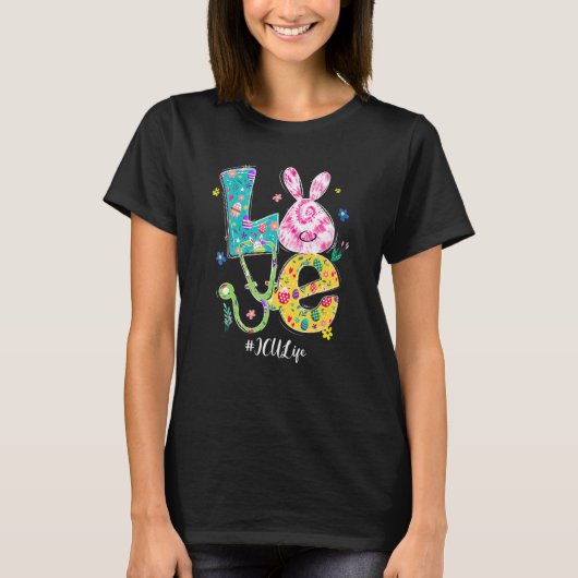 Love Bunny Icu Nurse Easter Day Nursing Stethoscop T-shirt (Voorkant)