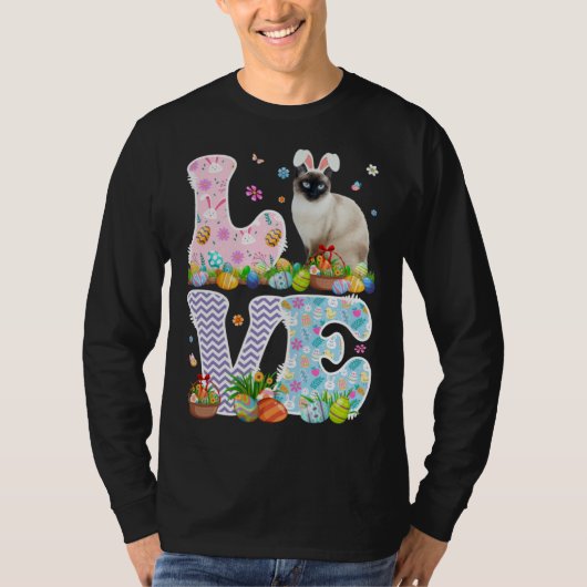 Love Bunny Siamese Cat & Easter Egg Basket Easter  T-shirt (Voorkant)