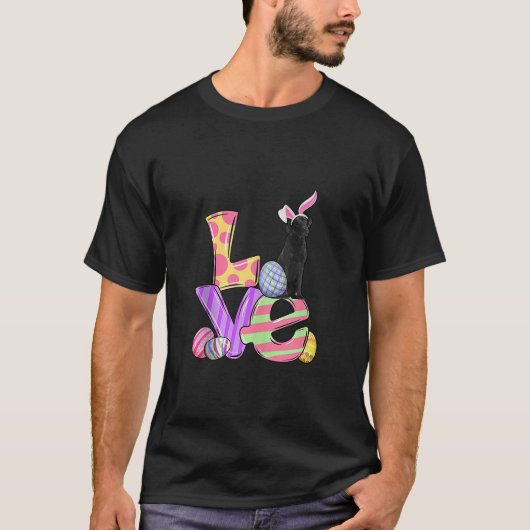 LOVE Bunny Zwart Labrador Hond Paaseieren Pasen D T-shirt (Voorkant)