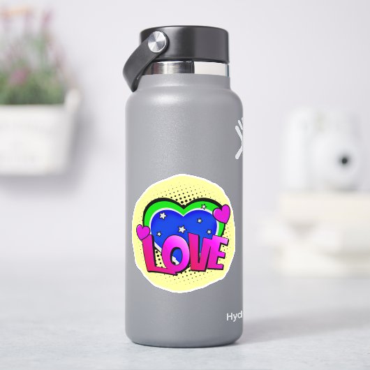 Love Burst Pop Art Paars Blue 4-inch vinyl Sticker (HydroFlask)
