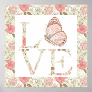 Love Butterfly Floral Poster