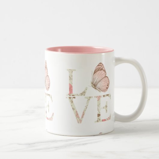 Love Butterfly Floral Tweekleurige Koffiemok (Rechts)